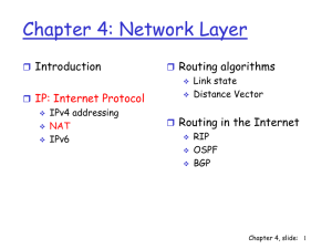 Chapter 4: Network Layer Introduction Routing algorithms Routing in the Internet