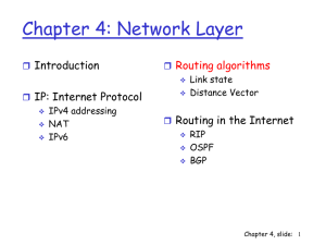 Chapter 4: Network Layer Introduction IP: Internet Protocol Routing in the Internet