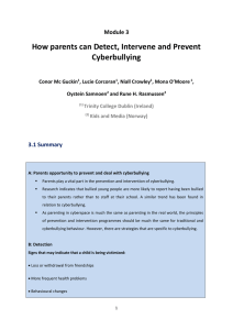 How parents can Detect, Intervene and Prevent Cyberbullying Module 3 3.1 Summary