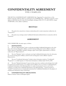 CONFIDENTALITY AGREEMENT TYPE I TEMPLATE
