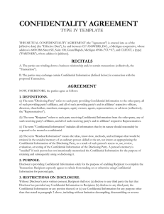 CONFIDENTALITY AGREEMENT TYPE IV TEMPLATE