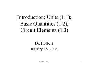 Introduction; Units (1.1); Basic Quantities (1.2); Circuit Elements (1.3) Dr. Holbert