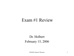 Exam #1 Review Dr. Holbert February 15, 2006 ECE201 Exam #1 Review