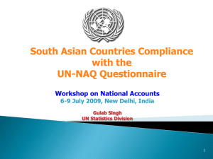 South Asian Countries Compliance with the UN-NAQ Questionnaire Workshop on National Accounts