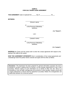 SAMPLE  COW-CALF SHARE LEASE AGREEMENT THIS AGREEMENT
