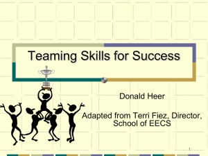 Teaming Skills for Success Donald Heer Adapted from Terri Fiez, Director,