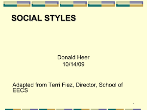 SOCIAL STYLES Donald Heer 10/14/09 Adapted from Terri Fiez, Director, School of