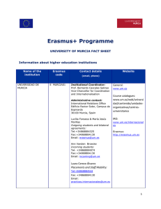 Erasmus+ Programme  General: UNIVERSITY OF MURCIA FACT SHEET