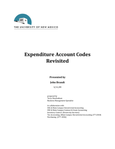 Expenditure Account Codes Revisited Presented by