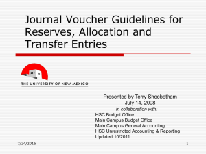 Journal Voucher Guidelines for Reserves, Allocation and Transfer Entries Presented by Terry Shoebotham