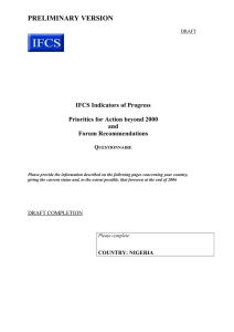 PRELIMINARY VERSION IFCS Indicators of Progress  Priorities for Action beyond 2000