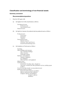 Classification and terminology of non-financial assets Summary conclusion Recommendations/questions
