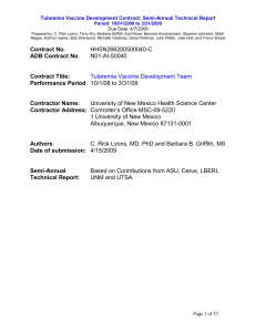 Tularemia Vaccine Development Contract: Semi-Annual Technical Report Period: 10/01/2008 to 3/31/2009