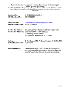 Tularemia Vaccine Development Contract: Semi-Annual Technical Report Period: 4/01/2006 to 9/30/2006