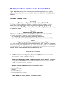 (EDS 638)  Syllabus of Record: Instructional Practices - Learning...  reading, writing, mathematics, and social skills to children and adolescents... disabilities.