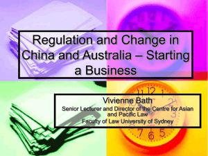 Regulation and Change in – Starting China and Australia a Business