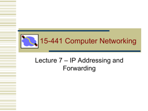 15-441 Computer Networking – IP Addressing and Lecture 7 Forwarding