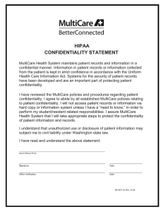 HIPAA CONFIDENTIALITY STATEMENT