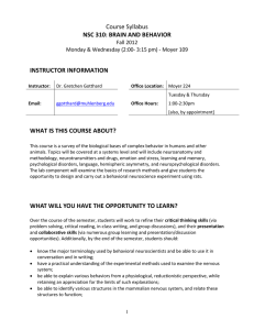 Course Syllabus NSC 310: BRAIN AND BEHAVIOR INSTRUCTOR INFORMATION