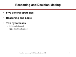 Reasoning and Decision Making Five general strategies Reasoning and Logic Two hypotheses
