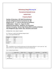 Muhlenberg College/ Pennsylvania Statewide Survey AUGUST 2011 Frequency Report