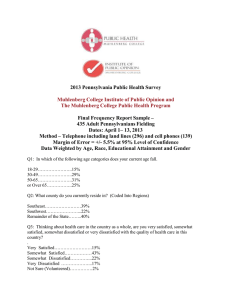 2013 Pennsylvania Public Health Survey Final Frequency Report Sample –