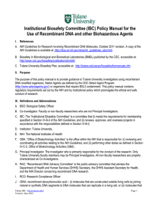 Institutional Biosafety Committee (IBC) Policy Manual for the