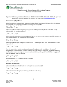 Tulane University Human Research Protection Program Consent Form Checklist