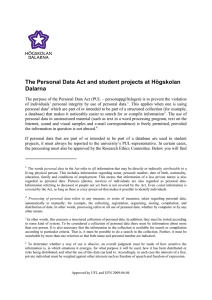 The Personal Data Act and student projects at Högskolan Dalarna