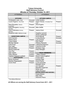 Tulane University Staff Advisory Council Minutes of Thursday, October 13, 2011