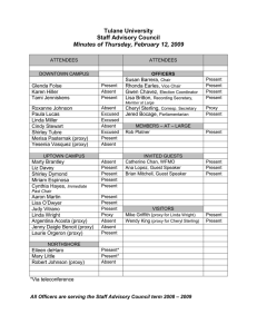 Tulane University Staff Advisory Council Minutes of Thursday, February 12, 2009