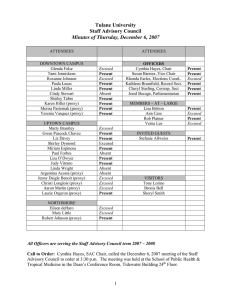 Tulane University Staff Advisory Council Minutes of Thursday, December 6, 2007