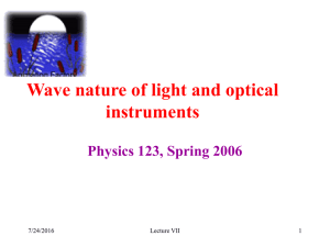 Wave nature of light and optical instruments Physics 123, Spring 2006 7/24/2016
