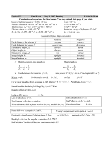 Constants and equations for final exam. You may detach this...