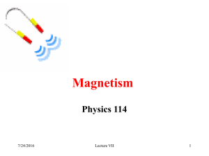 Magnetism Physics 114 7/24/2016 Lecture VII