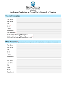 New Project Application for Animal Use in Research or Teaching