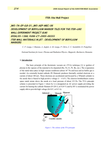 214 JW5-TA-EP-ILB-01; JW5-AEP-MEC-06 DEVELOPMENT OF BERYLLIUM MARKER TILES FOR THE ITER-LIKE