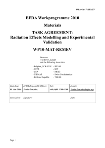 EFDA Workprogramme 2010 Materials TASK AGREEMENT: Radiation Effects Modelling and Experimental
