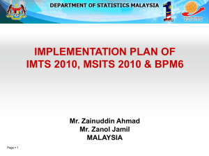 IMPLEMENTATION PLAN OF IMTS 2010, MSITS 2010 &amp; BPM6 Mr. Zainuddin Ahmad