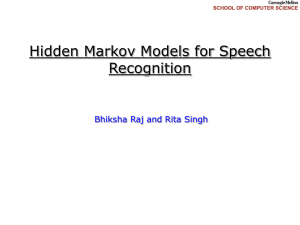 Hidden Markov Models for Speech Recognition Bhiksha Raj and Rita Singh