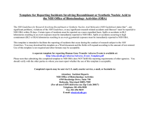 Template for Reporting Incidents Involving Recombinant or Synthetic Nucleic Acid... the NIH Office of Biotechnology Activities (OBA)