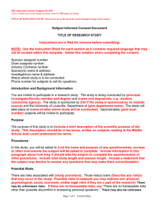 Subject Informed Consent Document TITLE OF RESEARCH STUDY