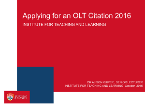 Applying for an OLT Citation 2016 INSTITUTE FOR TEACHING AND LEARNING