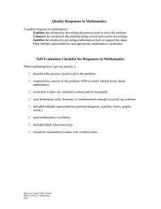 Quality Responses in Mathematics Self Evaluation Checklist for Responses in Mathematics