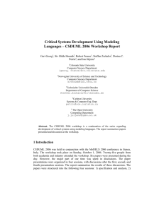 Critical Systems Development Using Modeling Languages – CSDUML 2006 Workshop Report