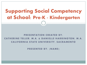 Supporting Social Competency at School: Pre-K - Kindergarten
