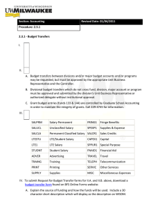 I. II. Budget transfers between divisions and/or major budget accounts and/or programs