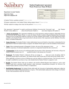 Student Employment Agreement Work Week Less Than 30 Hours Department Account Number