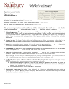 Student Employment Agreement Work Week 30 Hours or More Department Account Number