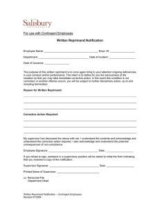 For use with Contingent Employees Written Reprimand Notification
